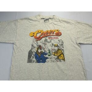 Vintage Y2K 1999 Cheers Boston Graphic Tee Large Gray  TV Sitcom Bar Shirt USA
